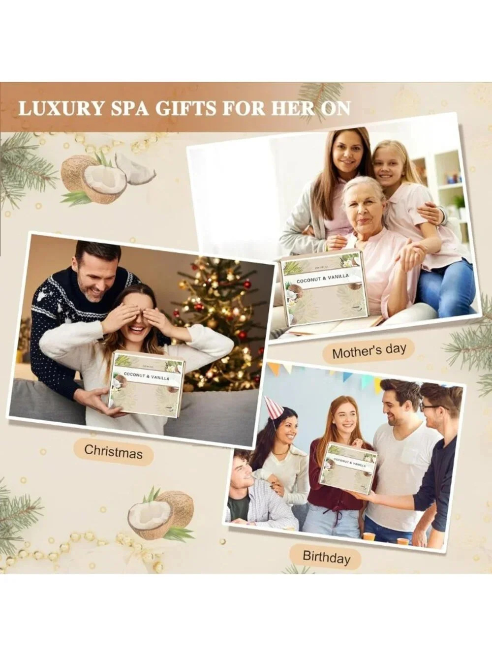 Vanilla Coconut Spa Gift Set - Relaxing Bath & Body Gifts for Women, Self-Care